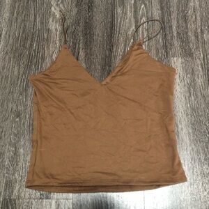 Gaze Brown V-Neck Cropped Cami Top Skinny Spaghetti Straps Size S